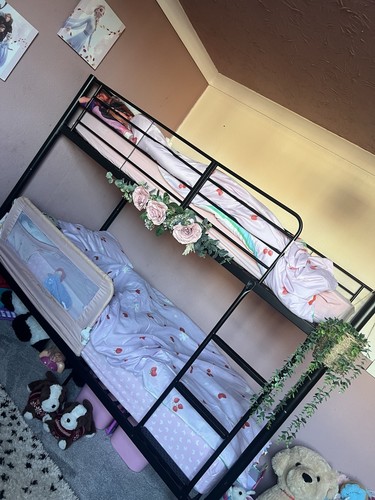 Black metal single bunk bed - black,